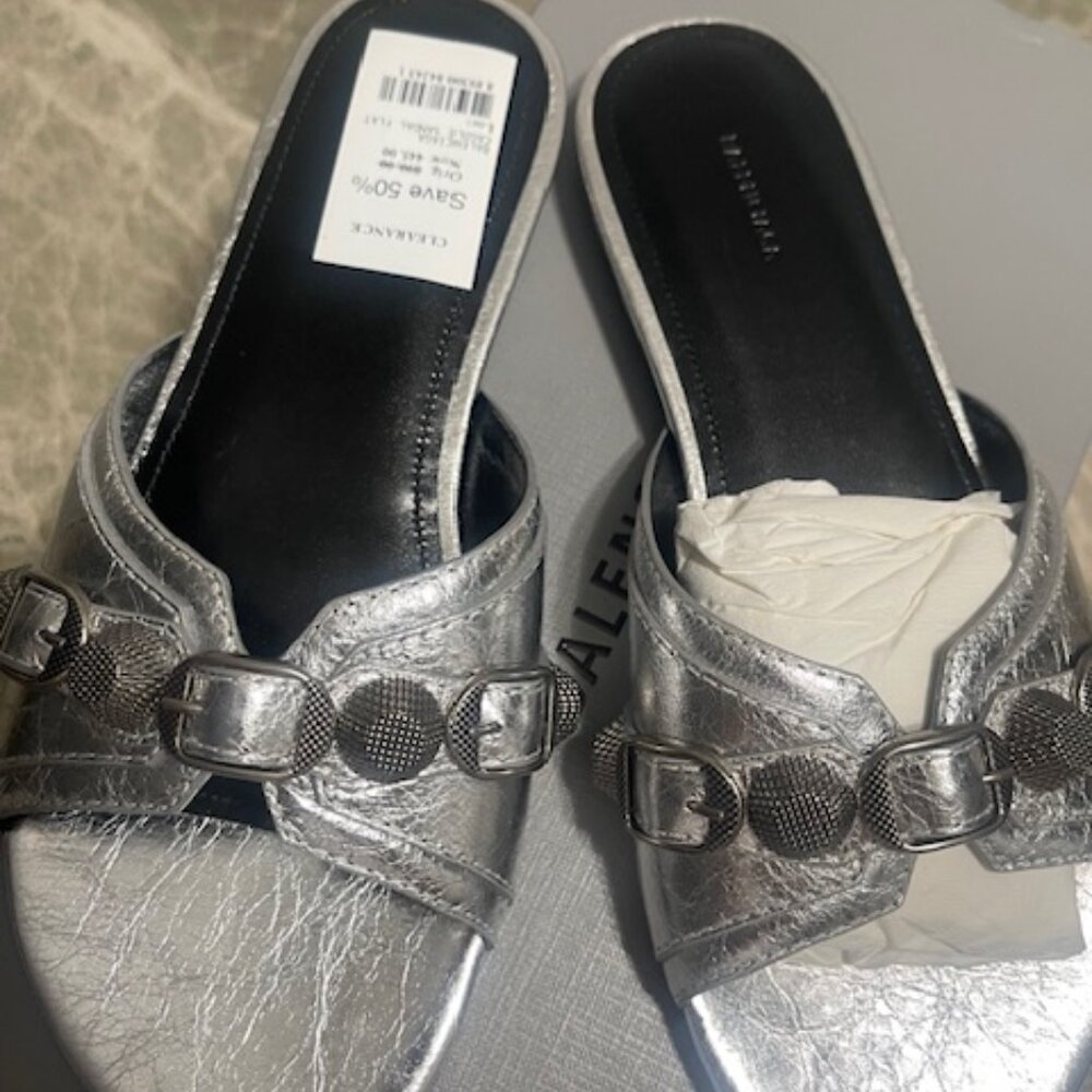Balenciaga Women's Cagole Buckle Stud Flat Slide Sandals - Picture 4 of 4